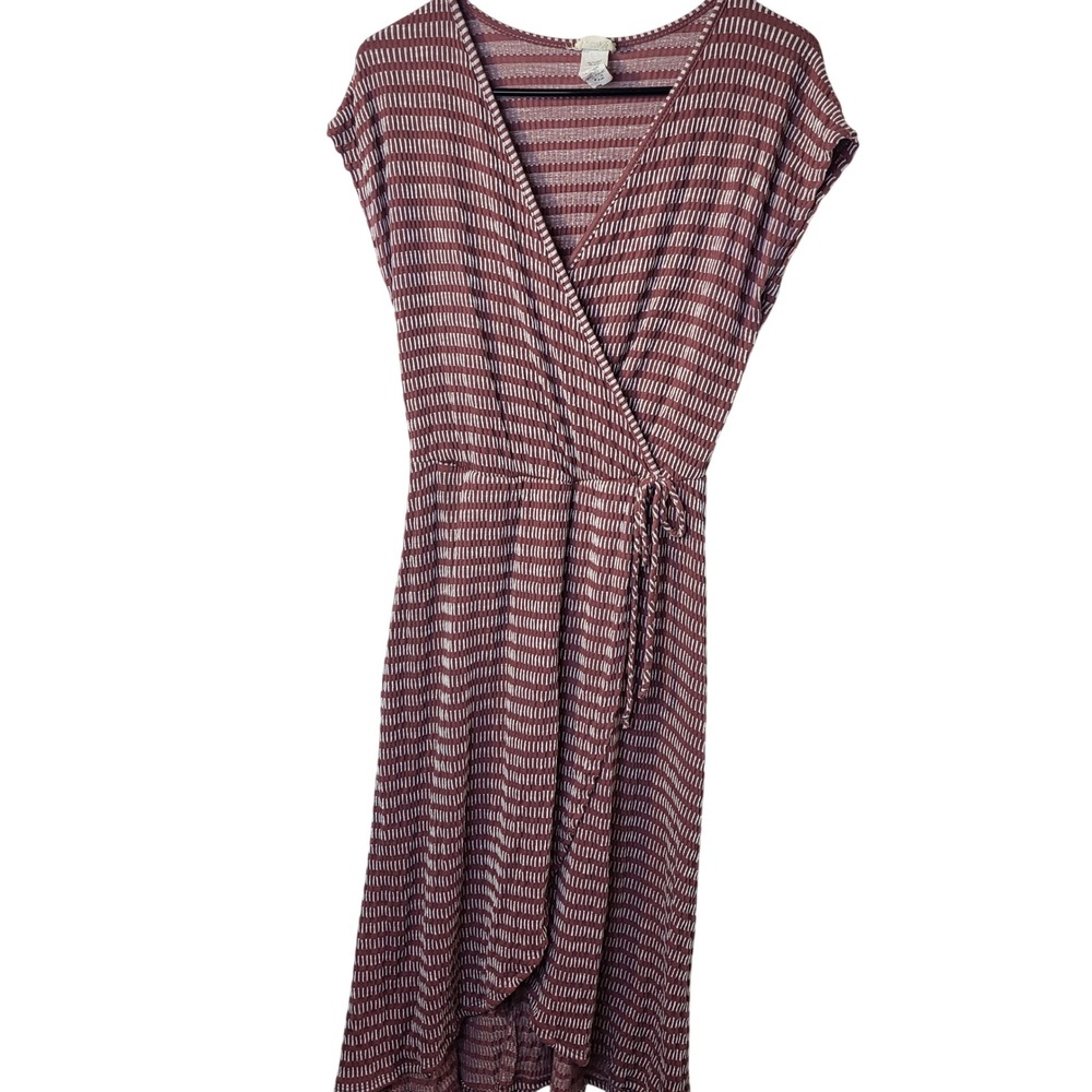 Caution to the Wind Mauve Dash Stripe Faux Wrap Midi Dress Women Medium J8593-GT